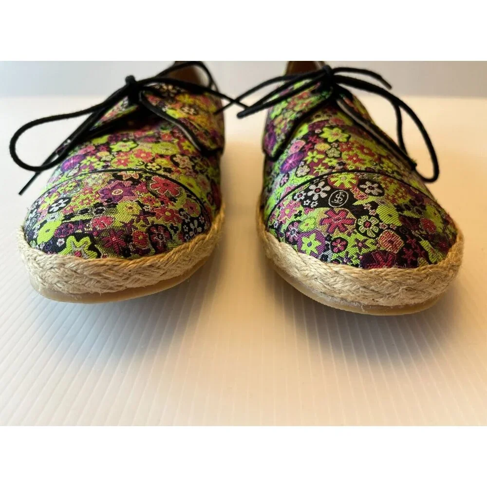Tabitha Simmons Purple & Green Floral Espadrille Lace-Up Flats Sz 8.5 US 39 EUR